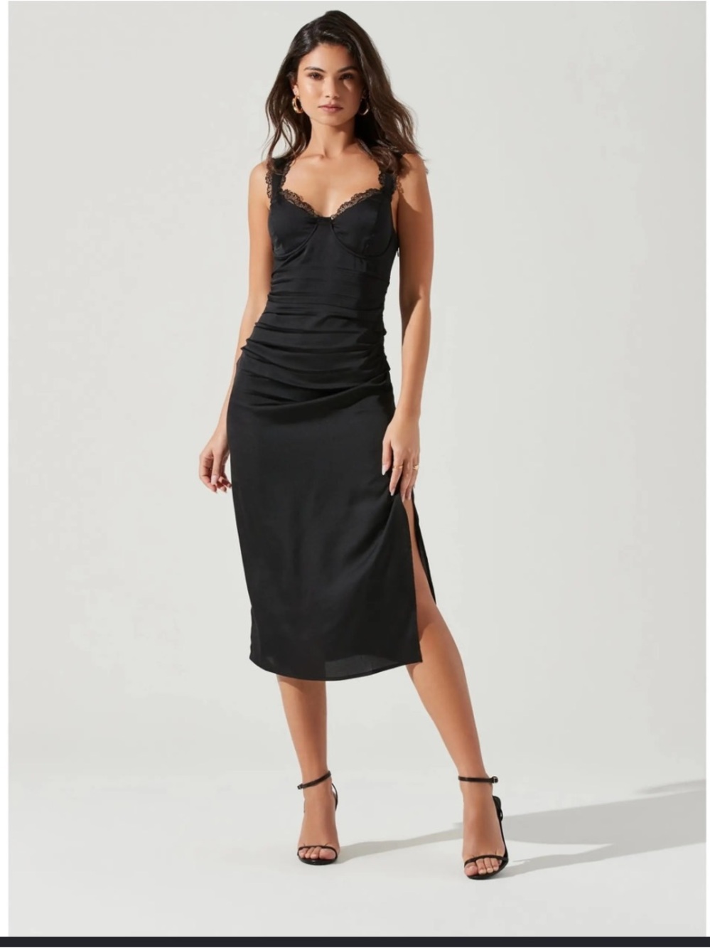 Astr Black Lace-Trim Midi Slip Dress